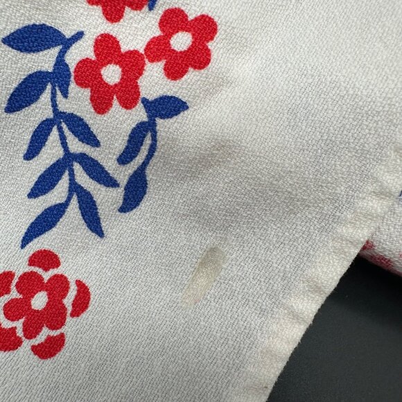 Vintage Wall Hanging Curtain Tapestry Towel Floral Ducks Red Blue Cotton 1950s - Picture 11 of 12